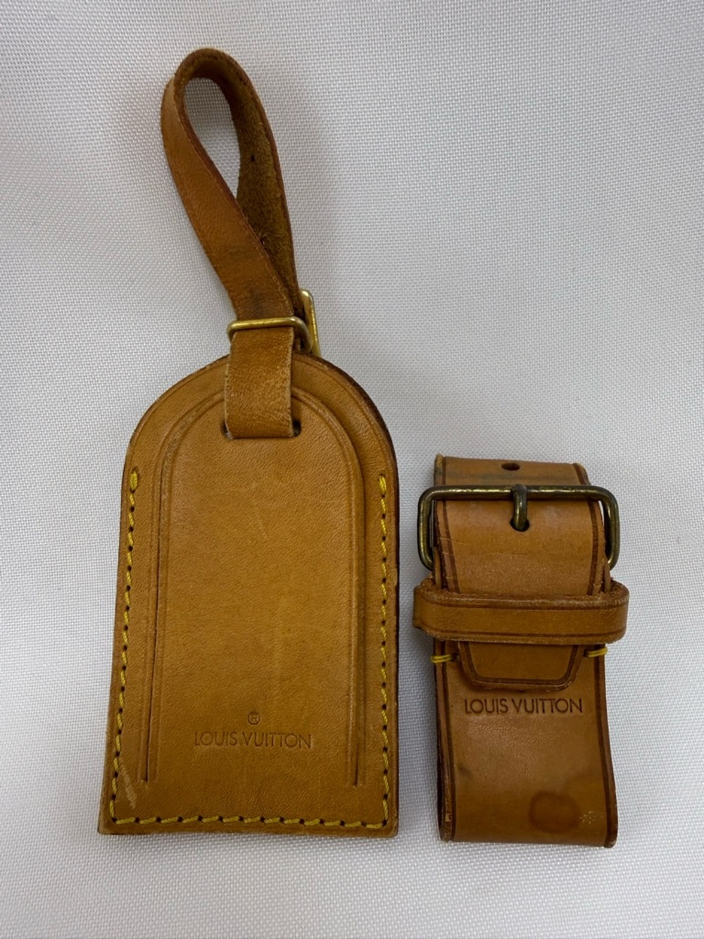 Louis Vuitton Tan Leather Luggage Tag and Strap Pair